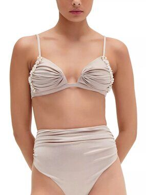 295$ Patbo Dune Buzios Jersey Bikini Top Adjustable Straps Size M Beige